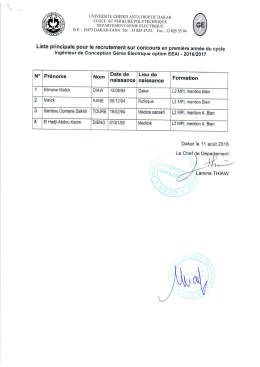 Liste principale et Liste d`attente DIC G&eacute;nie Electrique