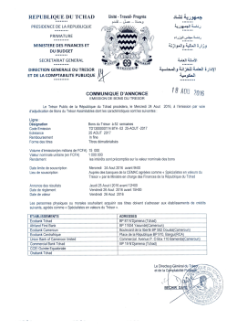 Communiqué d`annonce de l`émission des Bons du Trésor