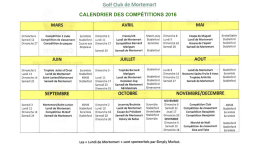 calendrier des compétitions 2016