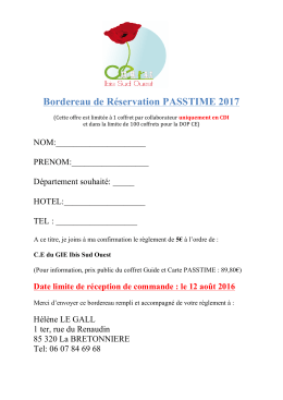 Bordereau de Réservation PASSTIME 2017