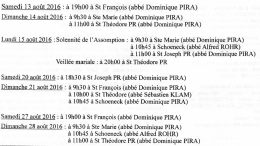 Horaires des messes d`août 2016