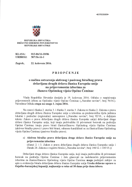 Priopćenje o načinu ostvarenja aktivnog i pasivnog biračkog prava