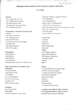 Tanszerlista 1.a