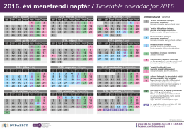 2016. évi menetrendi naptár / Timetable calendar for 2016