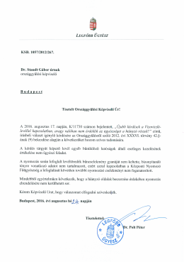 A Legfőbb &Uuml;gy&eacute;sz v&aacute;lasza Dr. Staudt G&aacute;bor orsz&aacute;ggyűl&eacute;si