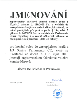 Jmenování zapisovatelky okrskové komise