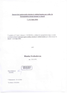 Page 1 Jmenování zapisovatele okrskové volební komise pro volby