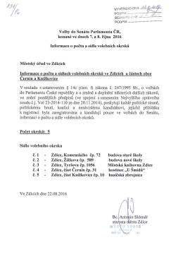 Informace o počtu a s&iacute;dle volebn&iacute;ch okrsků