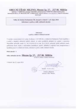 Informace o počtu a sídle volebních okrsků