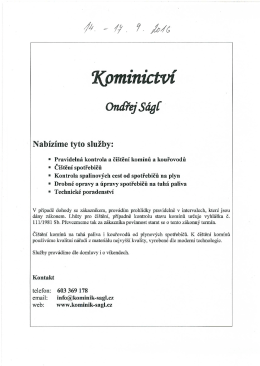 Kominictví Ondřej Ságl - nabídka poskytovaných služeb