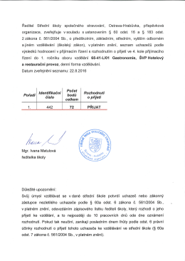 Hotelov&yacute; a restauračn&iacute; provoz - středn&iacute; &scaron;kola společn&eacute;ho stravov&aacute;n&iacute;