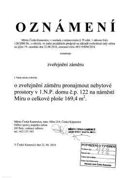 Oznámení zveřejnění záměru