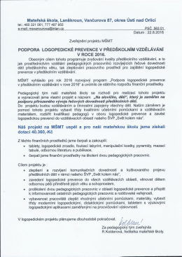 Logopedick&aacute; prevence, projekt M&Scaron;MT