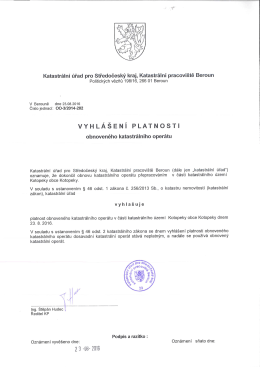 Vyhlášení platnosti obnoveného katastrálního operátu v katastrálním