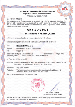 Tlaková zařízení Stáhněte si certifikát v plné velikosti