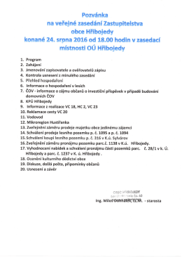 Pozvánka na zasedání ZO dne 24.8.2016