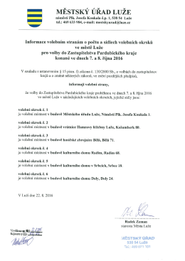 VOLBY - Informace o počtu a sídle volebních okrsků