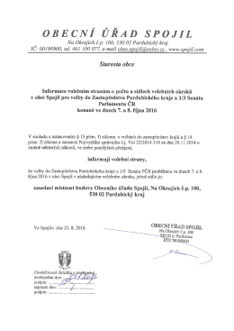 Informace volebním stranám o počtu a sídle volebních okrsků.