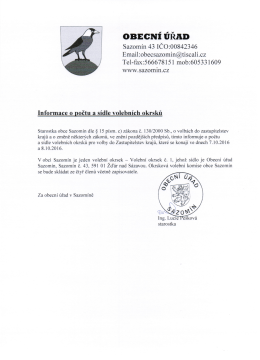 Informace o počtu a sídle volebních okrsků