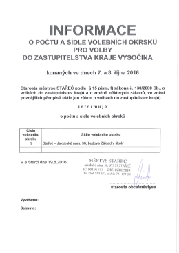 Informace o počtu a sídle volebních okrsků