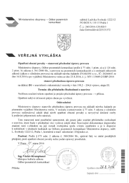 Stanoven&iacute; přechodn&eacute; &uacute;pravy provozu na d&aacute;lnici D1 č. j. 260/2016