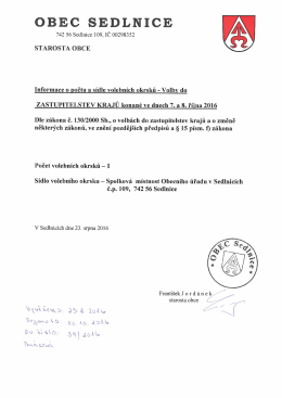 Informace o počtu a sídle volebních okrsků
