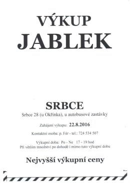 Page 1 V&Yacute;KUP JABLEK SRBCE Srbce 28 (u Okř&iacute;nka), u autobusov&eacute;