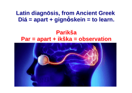 Latin diagnōsis, from Ancient Greek Diá = apart + gign skein = to