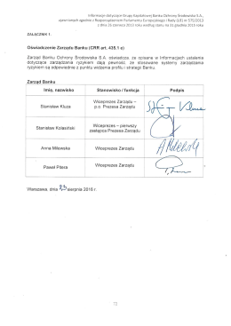 Oświadczenie Zarządu Banku (CRR art 435.1 e) na 31.12.2015 r.