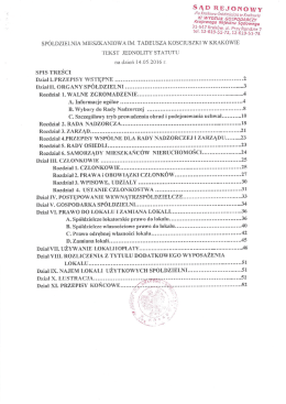 Statut Sp&oacute;łdzielni Mieszkaniowej im. T.Kościuszki w Krakowie