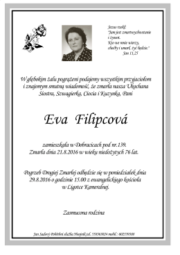 Eva Filipcová - Jan Sadový,Pohřební služba, Jablunkov