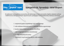 Specjalista ds. Sprzedaży – Dział Eksportu