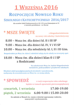 Informacje o rozpoczęciu roku szkolnego i