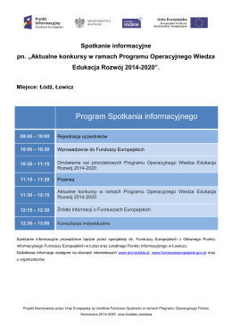Program Spotkania informacyjnego - RPO WŁ 2014-2020