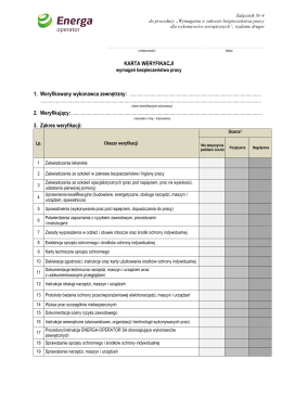 Załącznik nr 4. Karta weryfikacji wymagań bezpieczeństwa pracy