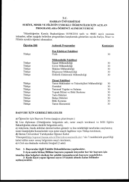 2016-2017 Eğitim-Öğretim Yılı Suriye, Mısır ve Filistin Uyruklu