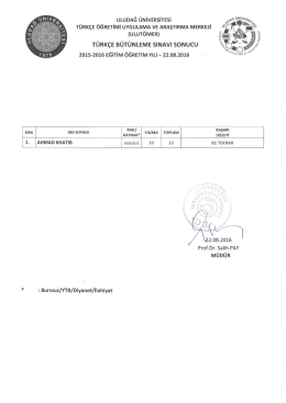 22.08.2016 tarihinde yapılan b&uuml;t&uuml;nleme sınav sonucu