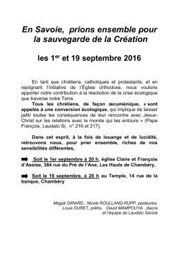 En Savoie, prions ensemble pour la sauvegarde de la Création