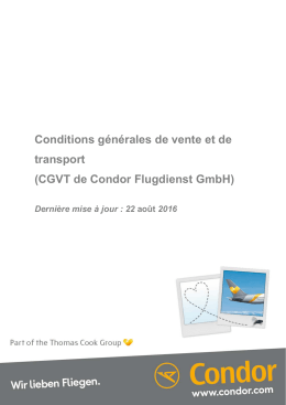 Conditions générales de vente et de transport (CGVT de Condor
