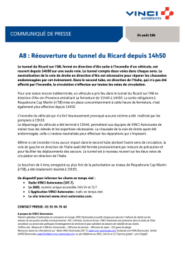 A8 : r&eacute;ouverture du tunnel du Ricard