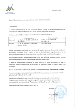 Lettre aux parents - Mairie de Vallon Pont d`Arc