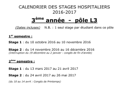 Calendrier Stages Hospitaliers 3eme annee-pole L3 2016