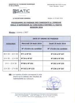 Programme de passage LICENCE 1SRIT à l`oral