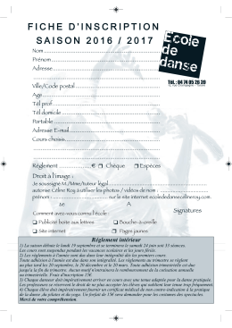 T&eacute;l&eacute;charger la fiche d`inscription - Ecole de danse celine roy Tarare