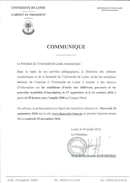 Communiqu&eacute; de la Pr&eacute;sidence de l`Universit&eacute; sur les