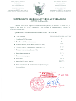 Communiqué de résultat d`adjudication des Bons du Trésor