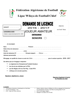 Demande de licence 2016-2017 - ligue de wilaya de football de chlef
