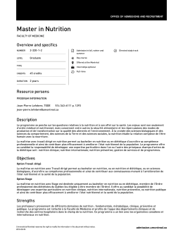 Master in Nutrition - Université de Montréal