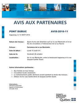 AVIS AUX PARTENAIRES - Travaux sur le Pont Dubuc | Accueil