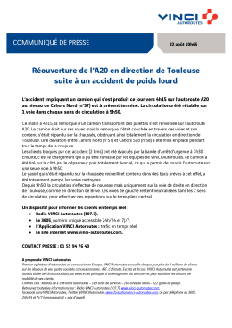 Réouverture de l`A20 après un accident de poids